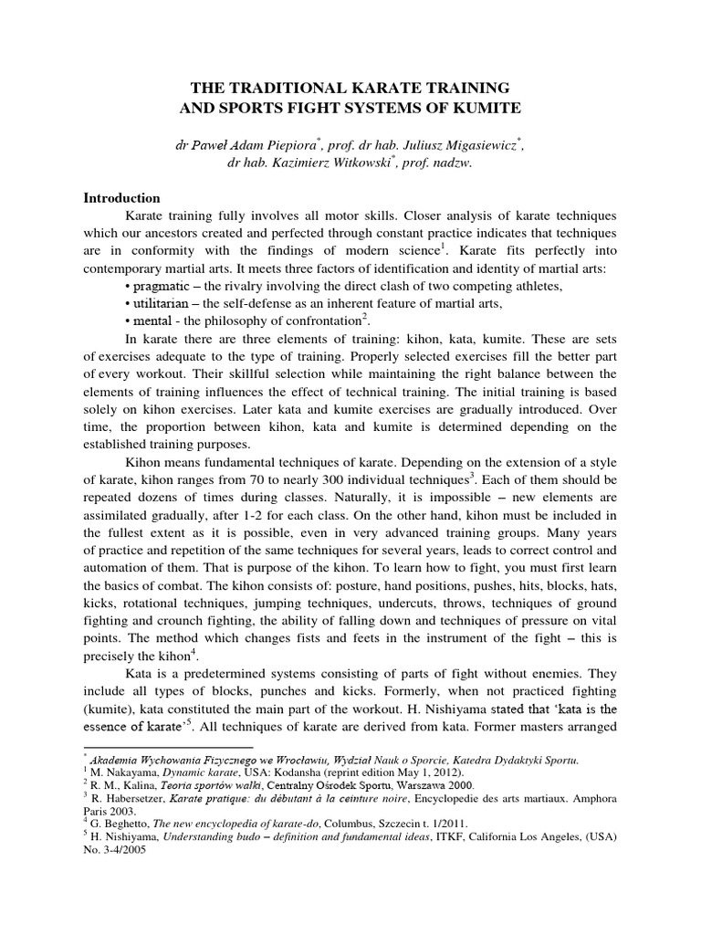 The Traditional Karate Training And Pdf Karate Individual Sports