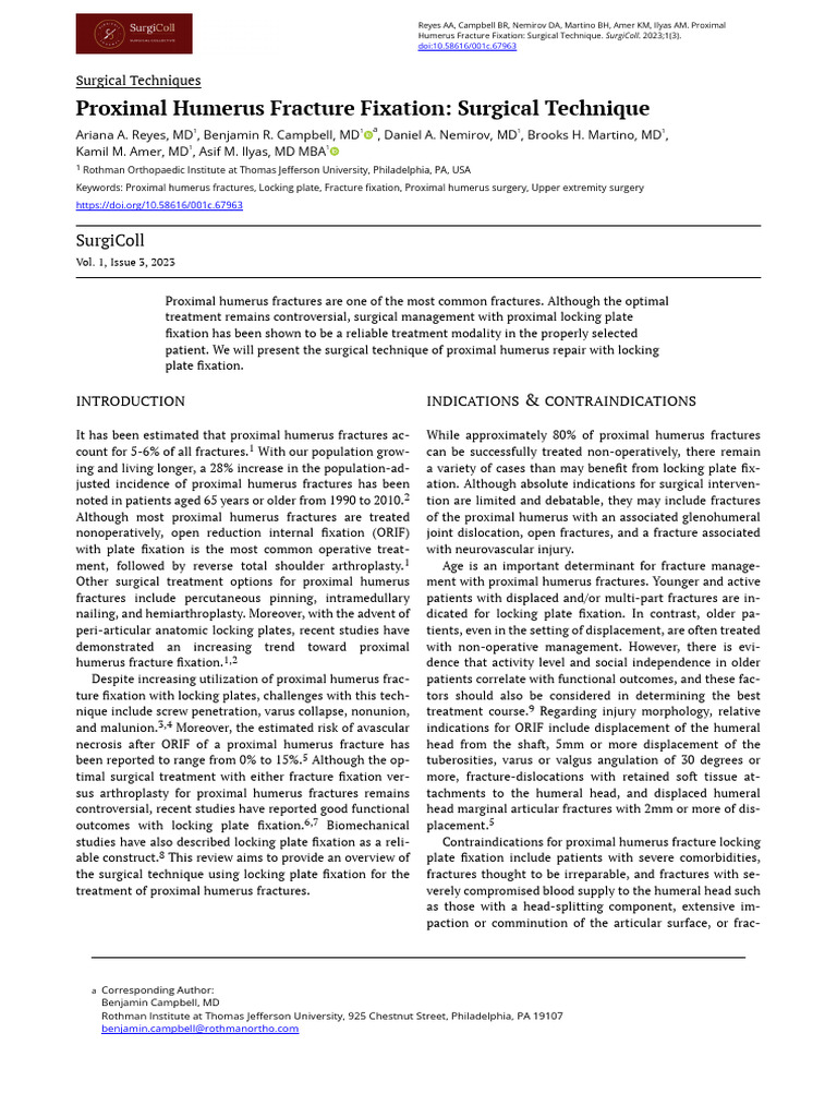 Proximal Humerus Fracture Fixation Surgical Technic | PDF | Arm ...