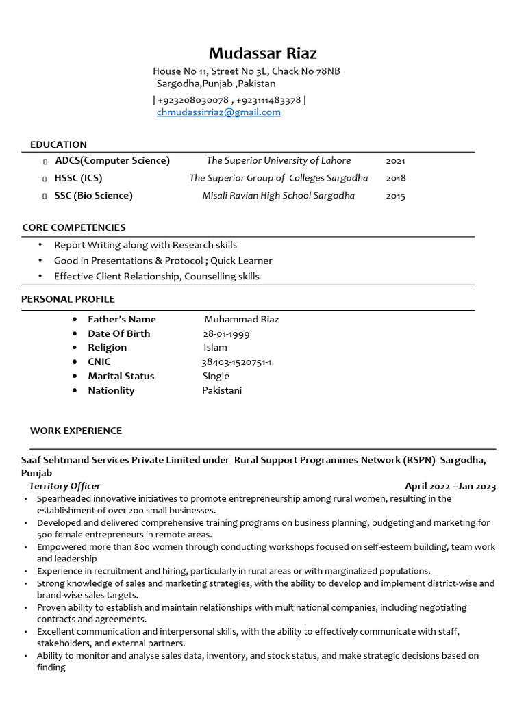 Mudassar Riaz: Professional Profile | PDF | Entrepreneurship