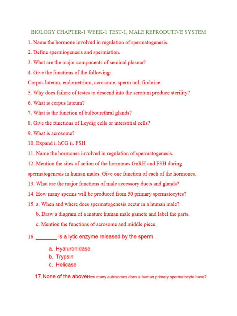 Biology Test Chapter 1 With Marking Scheme PDF