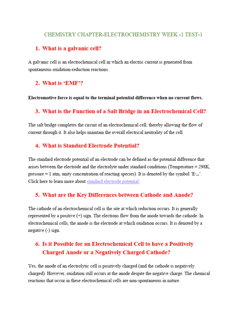 Chemistry Test Chapter 1 Download Free Pdf Electrochemistry Redox