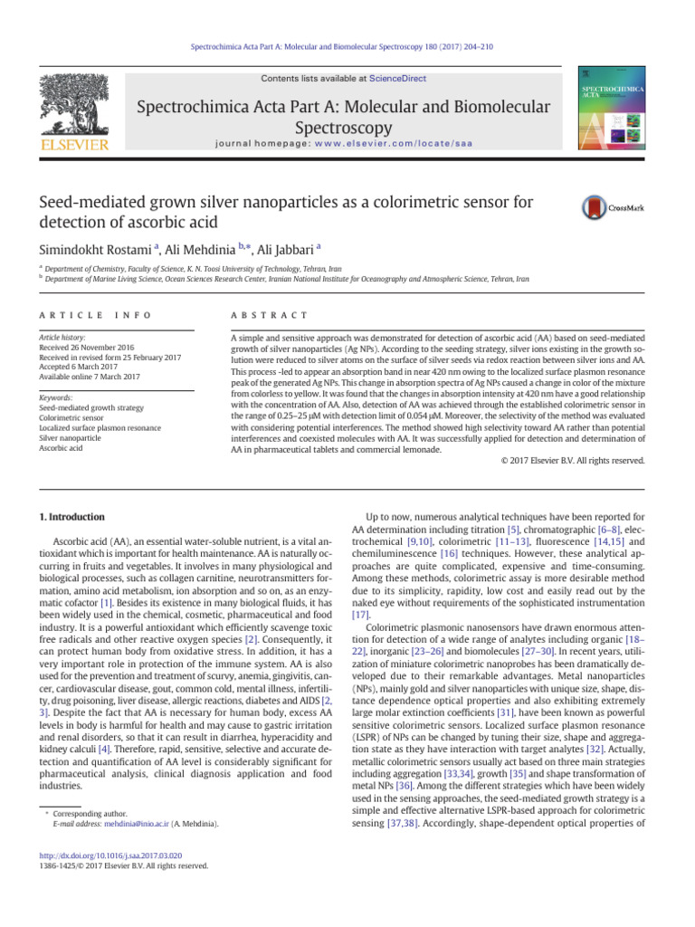 Rostami 2017 | PDF | Nanoparticle | Absorption Spectroscopy