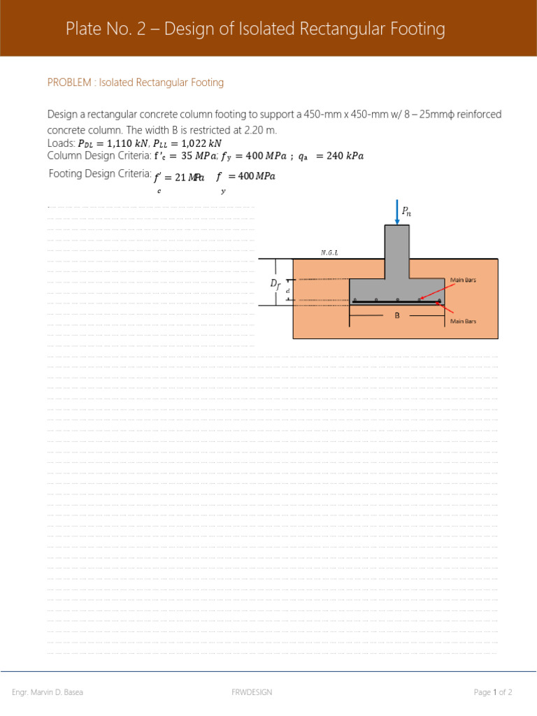 Plate 2 - Design of Isolated Rectangular Footing | PDF