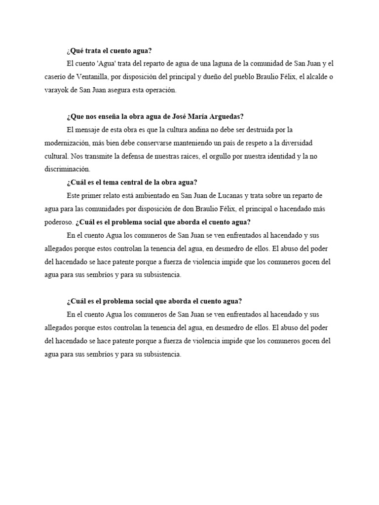 Qué Trata El Cuento Agua | PDF