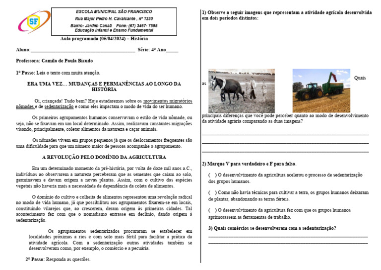 Sedentarização e Agricultura 1 Aula de História - Copia | PDF ...