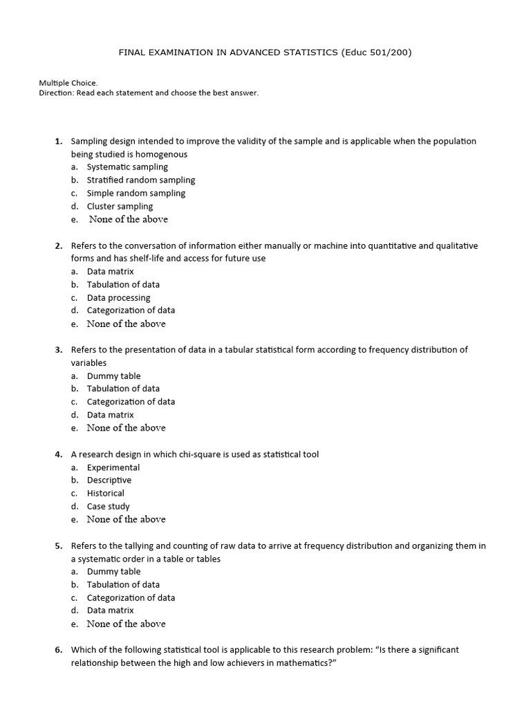 Final Exam Adv Stat Submission January 8 2023 | PDF | Sampling ...