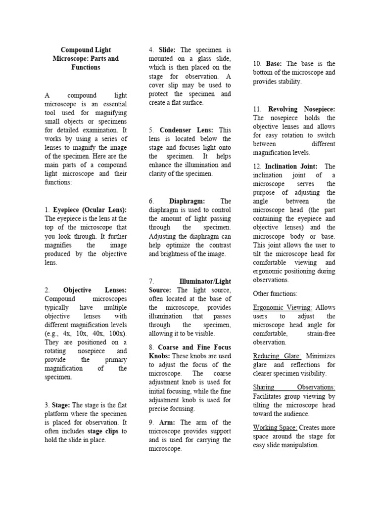 Compound Light Microscope | PDF | Atomic | Laboratory Equipment