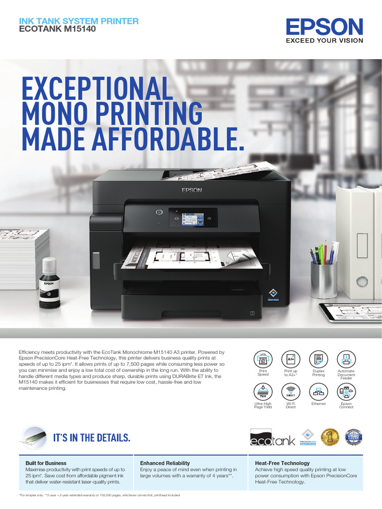 Epson EcoTank M15140 A3 Printer Review | PDF | Image Scanner | Printer ...