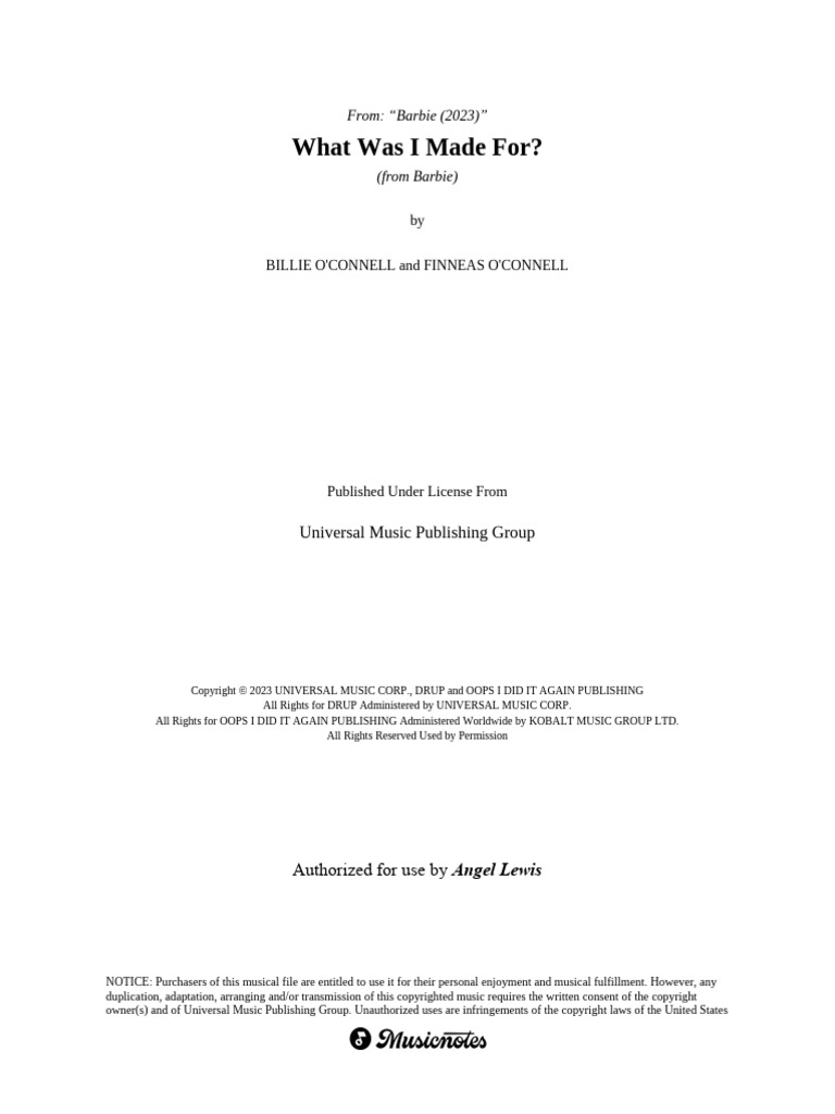 What was i made for c major mn0278443 download free pdf