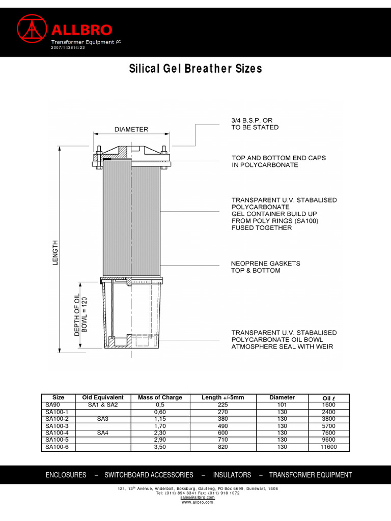 Silical Gel Breather Size Specifications | PDF