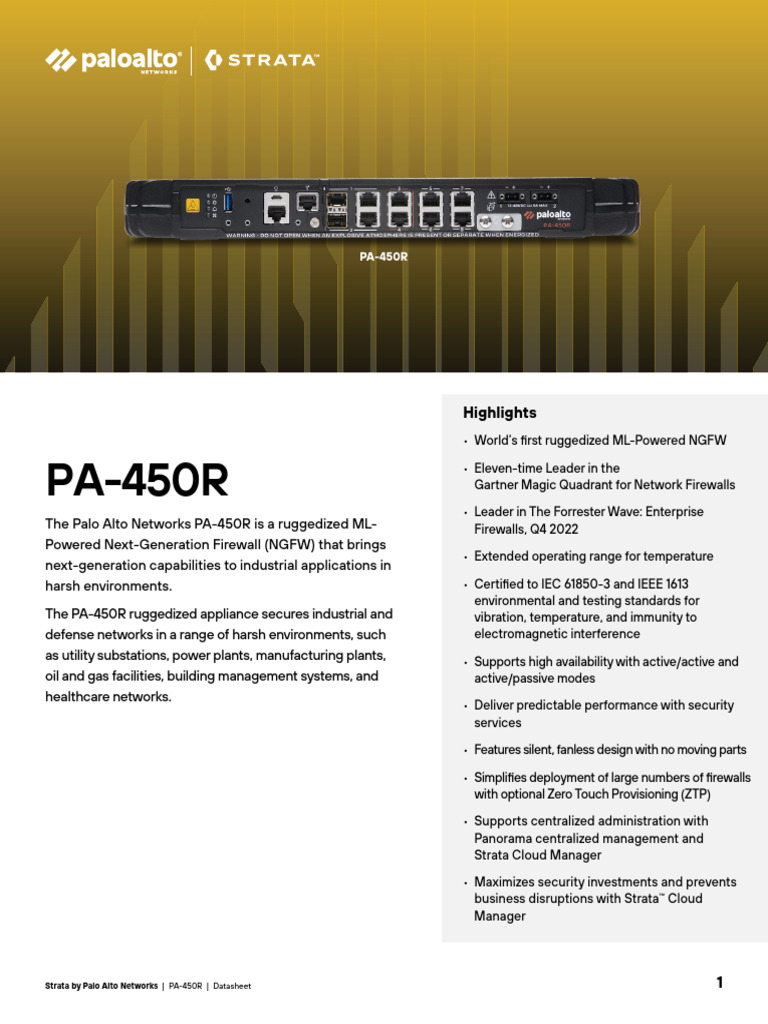 Highlights Strata by Palo Alto Networks PA450R Datasheet PDF