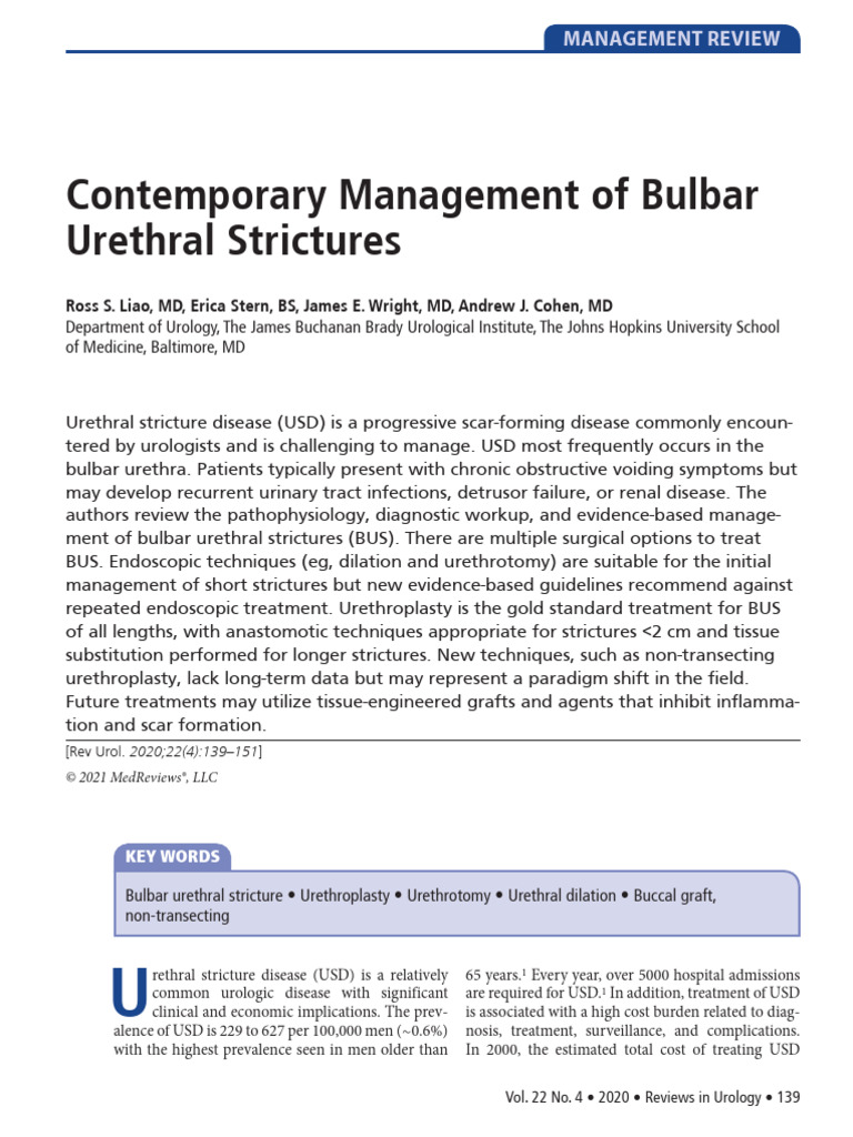 Management of bulbar urethral strictures | PDF | Urology | Clinical ...