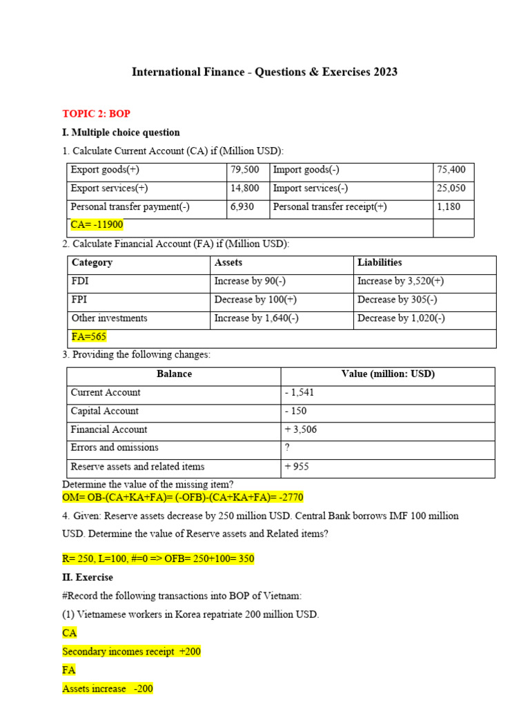 Questions Exercises 2023 | PDF | Exchange Rate | Foreign Exchange Market