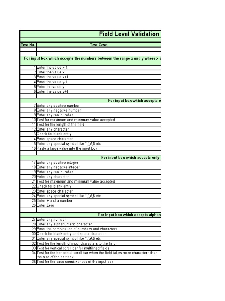 Field Validation Test Cases Overview | PDF | Computing | Teaching ...