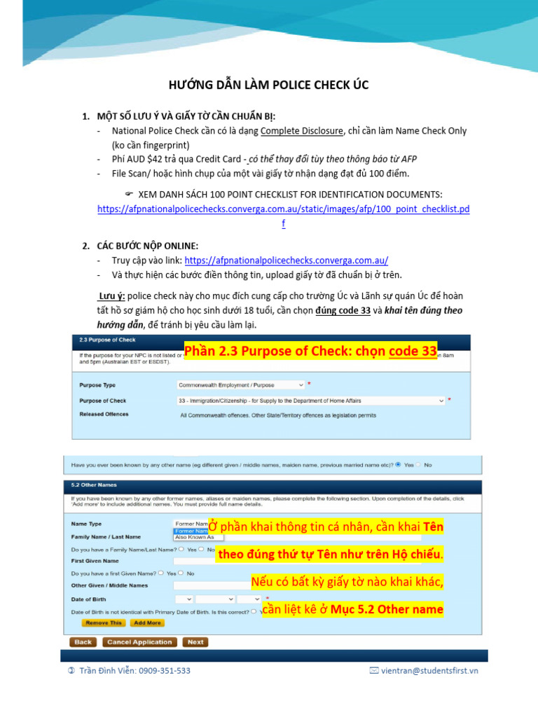 AUS Huong Dan Lam Police Check Uc | PDF