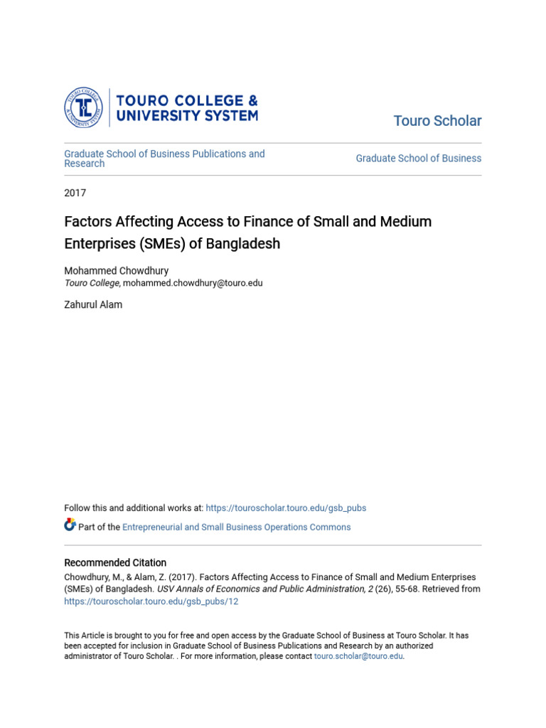 Access to Finance for SMEs in Bangladesh | PDF | Small And Medium Sized ...