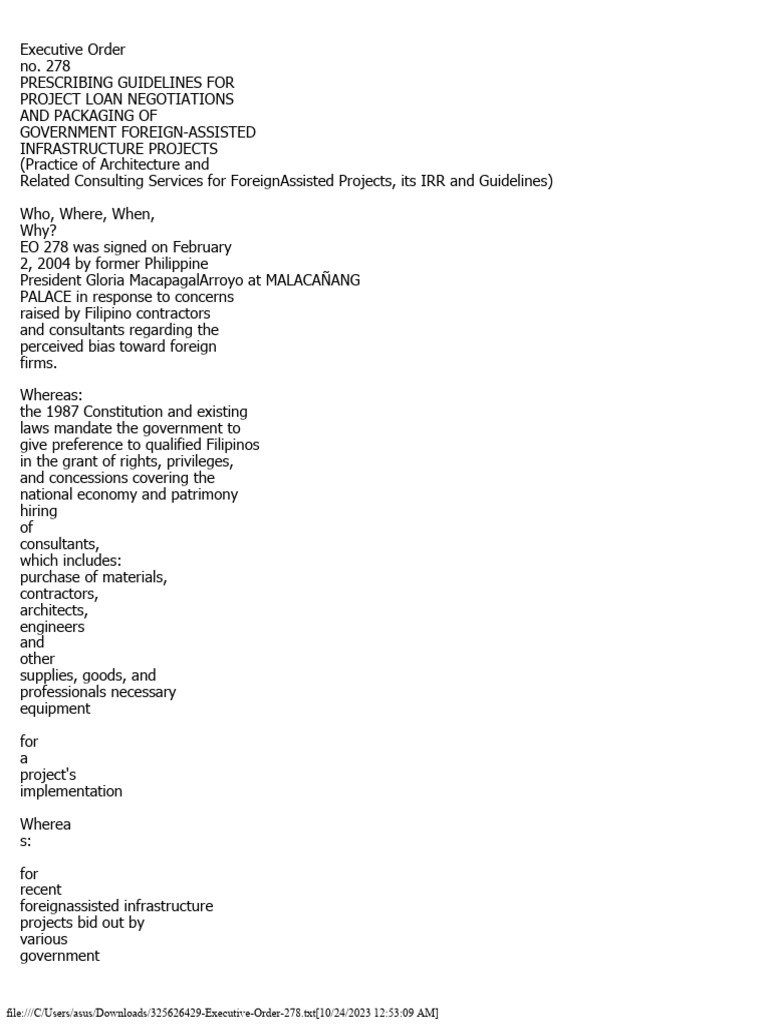Guidelines for EO 278 on Project Loans | PDF | Public–Private ...