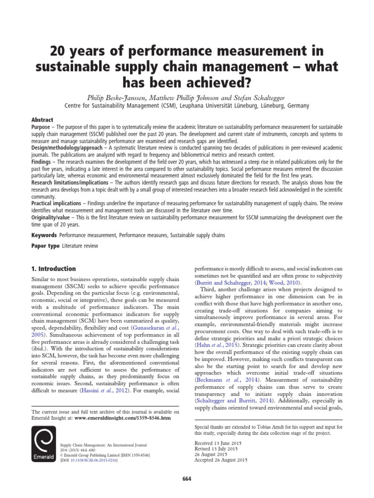 20 Years of Sustainable Supply Chain Metrics | PDF | Sustainability ...