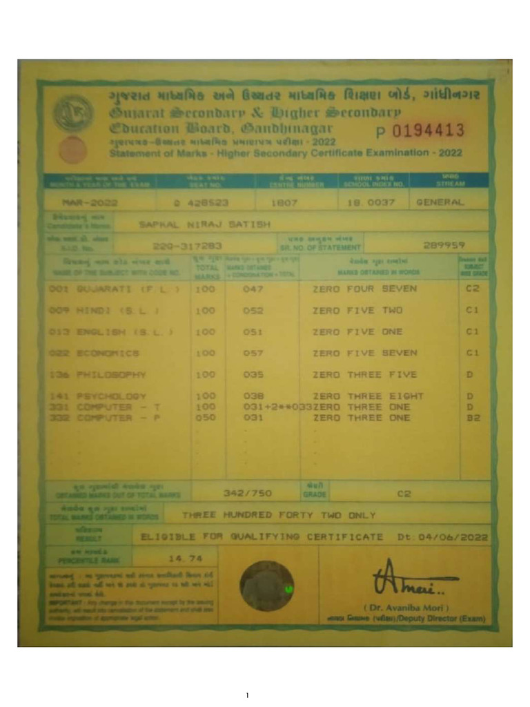 Bhavya HSC Marks Sheet .PDF - Compressed | PDF
