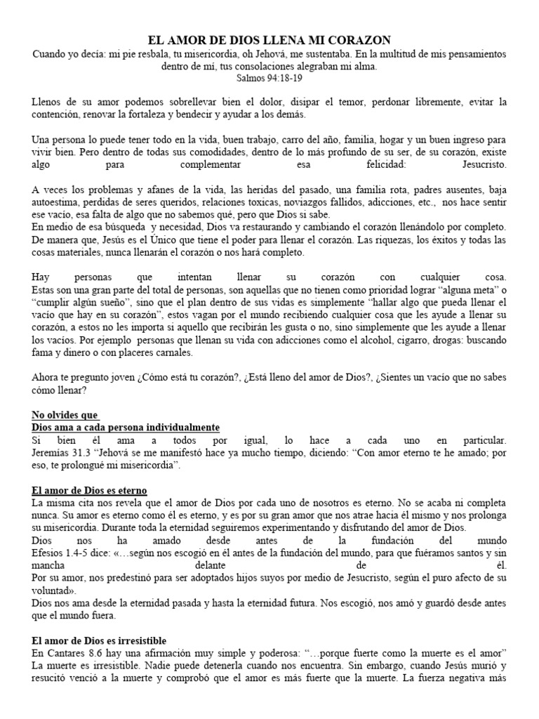 El Amor de Dios Llena el Corazón | PDF | Amor | Dios