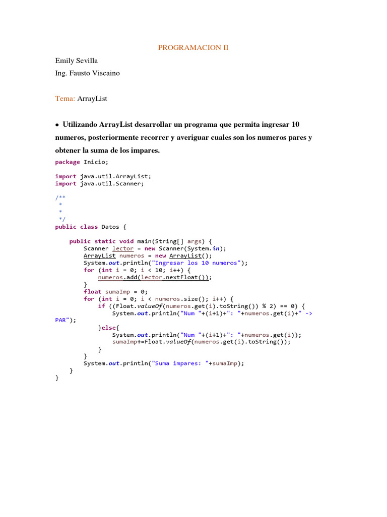 Ejercicio ArrayList | PDF