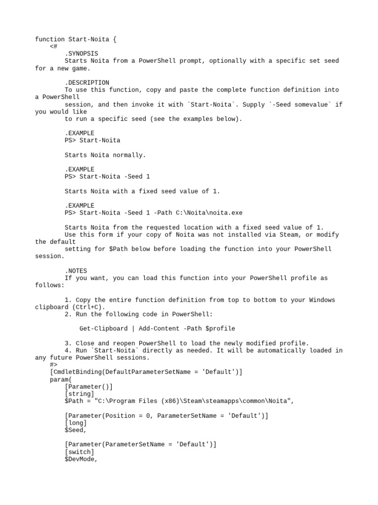 Start Noita with Seed in PowerShell | PDF | Parameter (Computer ...