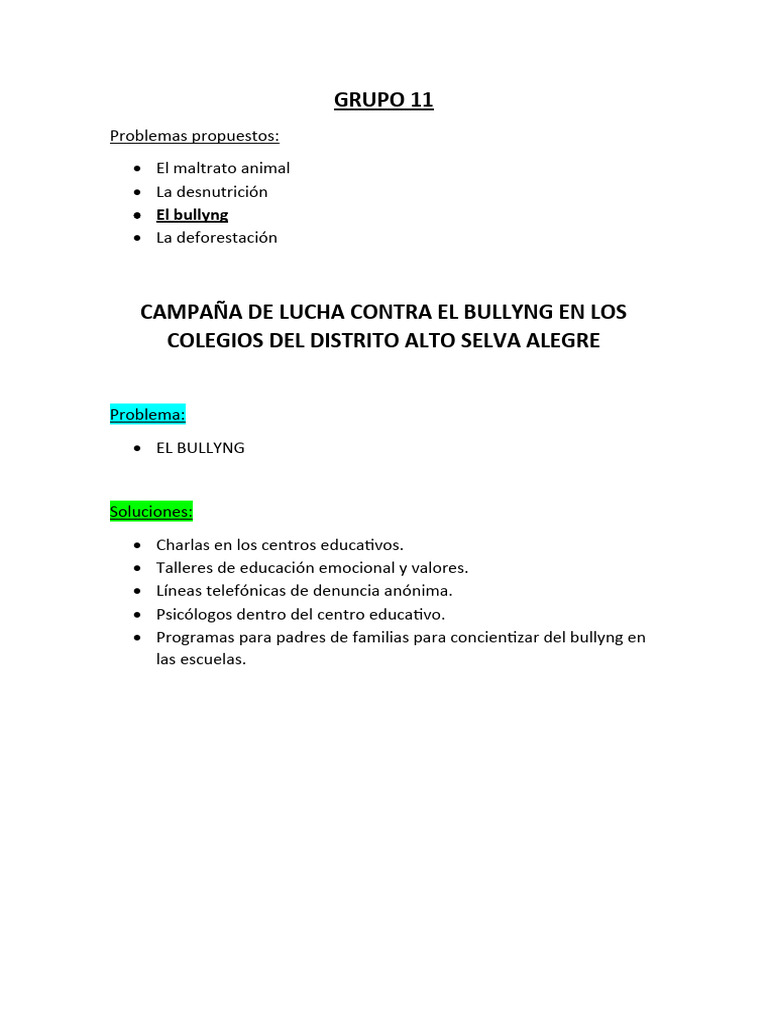 Campaña contra el Bullying Escolar | PDF