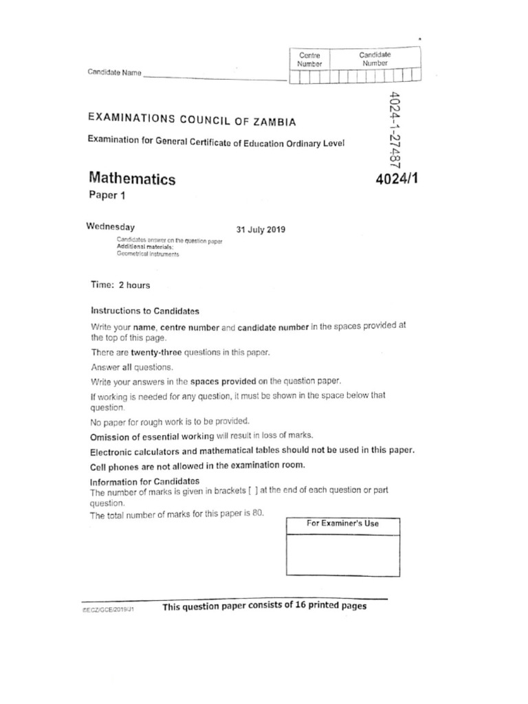 g12 Maths p1 2019 GCE | PDF
