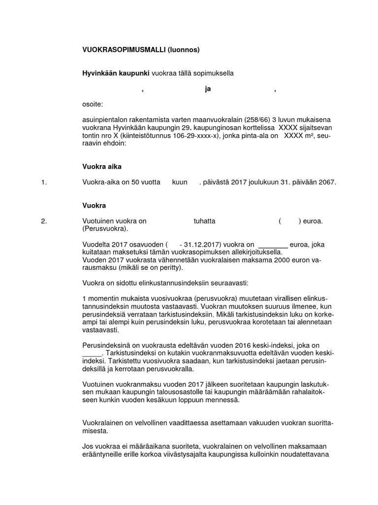 Vuokrasopimusmalli 2017palojoen Varsi PDF