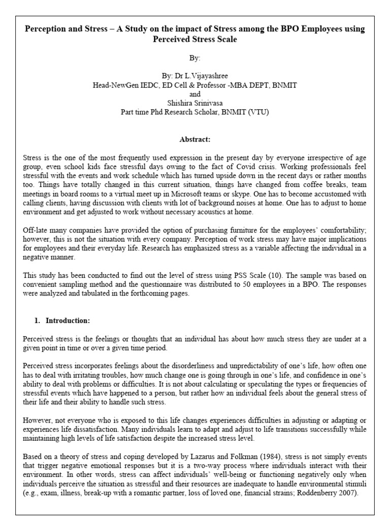 Stress Impact on BPO Employees | PDF | Mean | Stress (Biology)