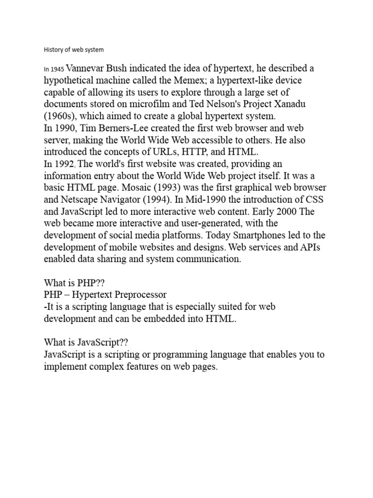History of web system pdf internet web world wide web