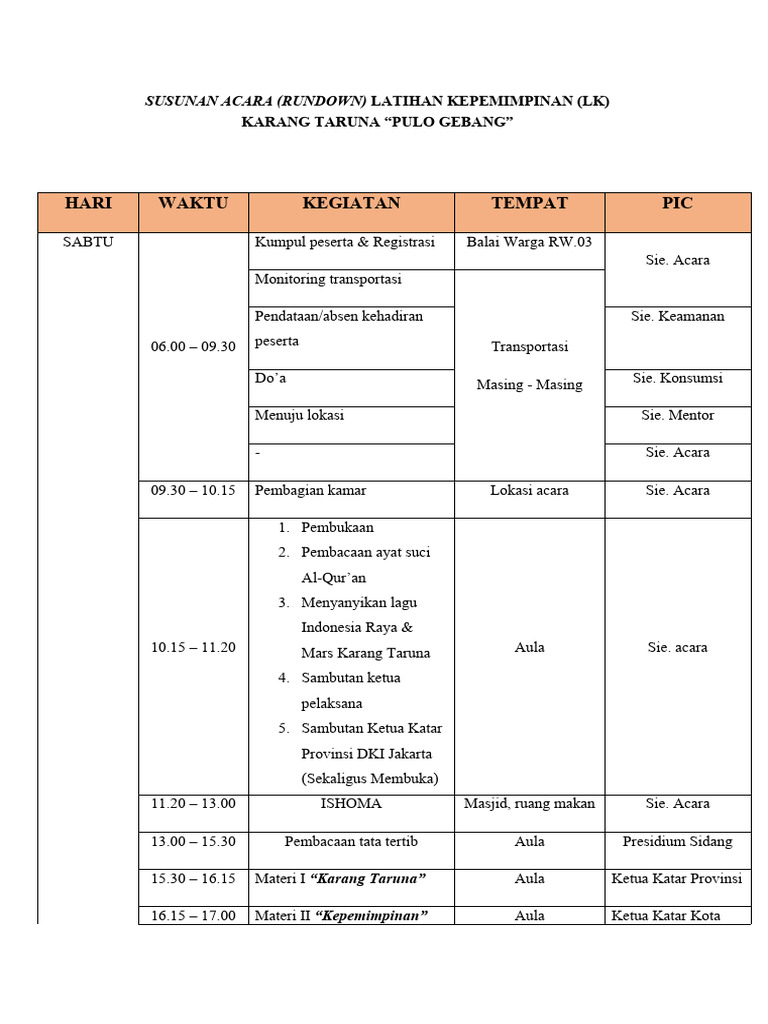 Rundown Acara Latihan Kepemimpinan | PDF