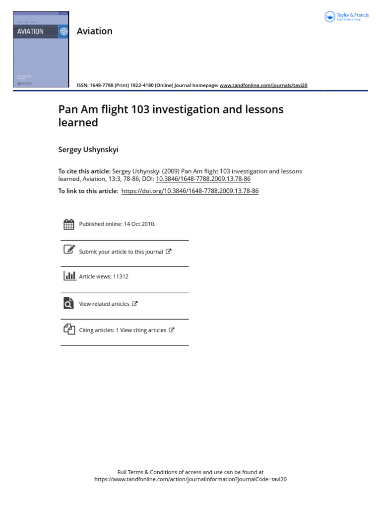 Pan Am Flight 103 Investigation and Lessons Learned PDF Airport