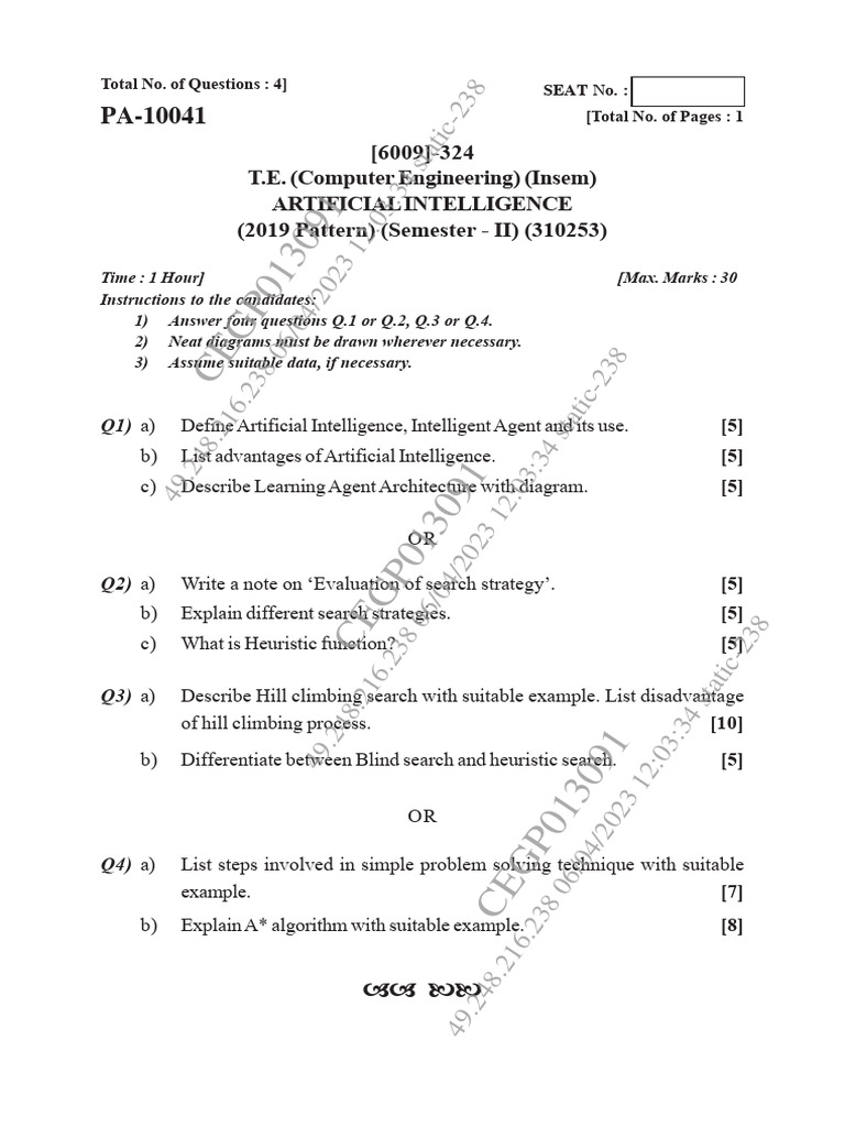 InSem Feb - 2023 | PDF | Artificial Intelligence | Intelligence (AI ...