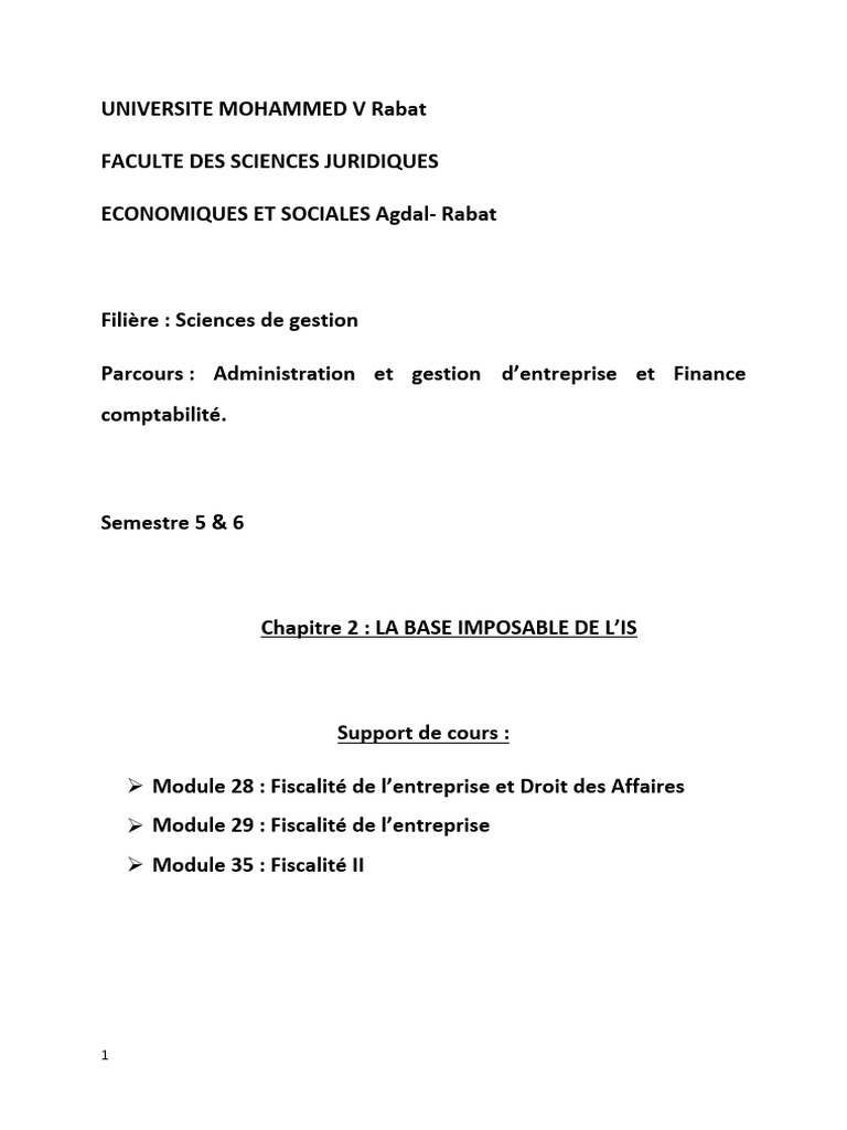 Détermination de la base imposable IS | PDF | Dépréciation | Taxe sur ...