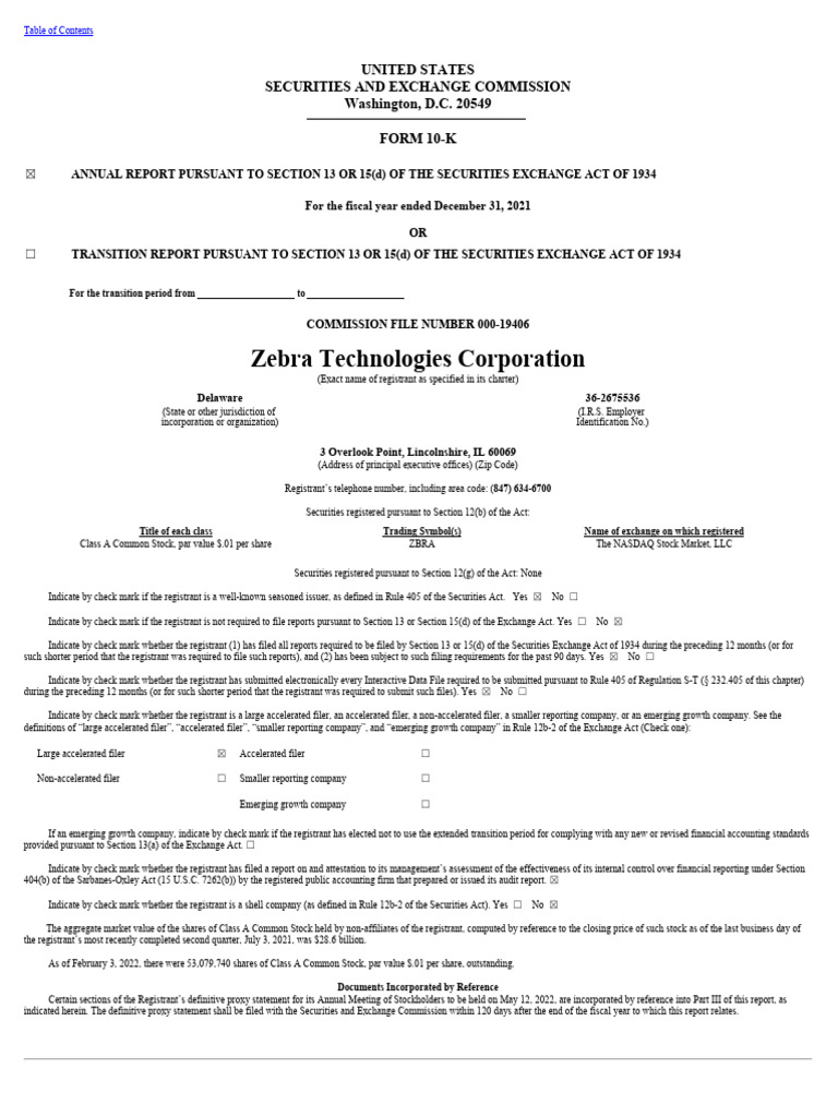 zebra-technologies-corporation-united-states-securities-and-exchange