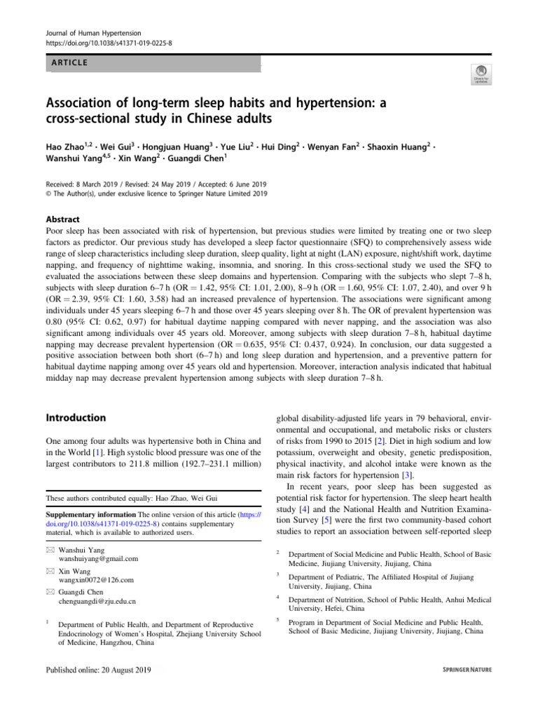 Sleep Habits and Hypertension in China | PDF | Sleep | Hypertension