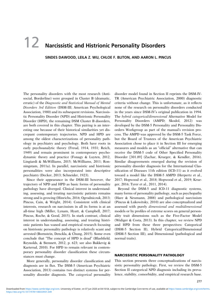 Understanding Narcissistic and Histrionic Disorders | PDF | Personality ...