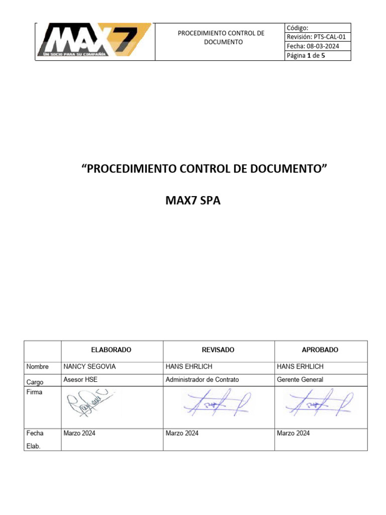 Procedimiento Control De Documento Pdf Business