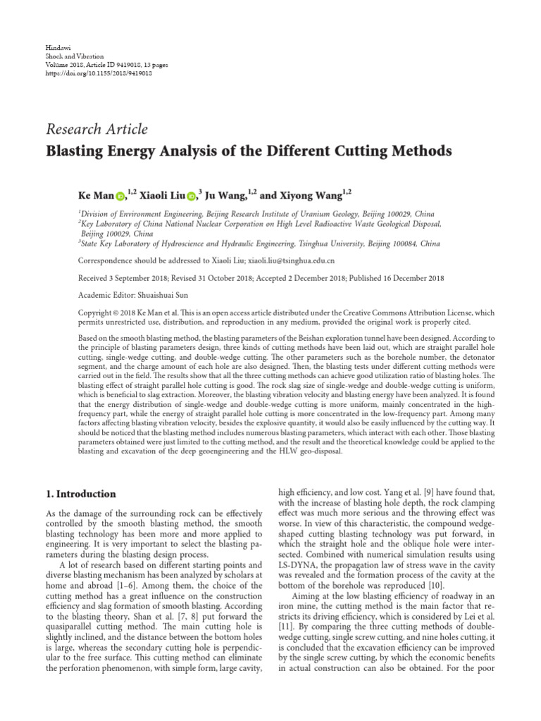 Blasting Energy Analysis Of The Different Cutting Pdf Drilling Waves