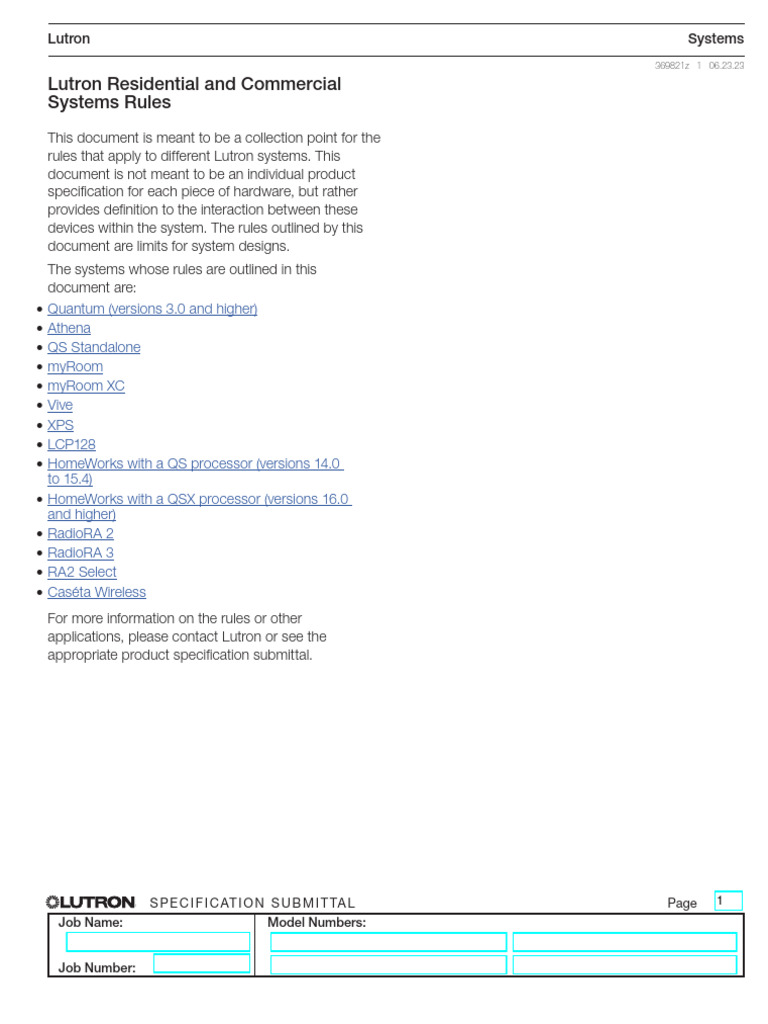 Lutron Residential and Commerical System Rules | PDF | Network Topology ...