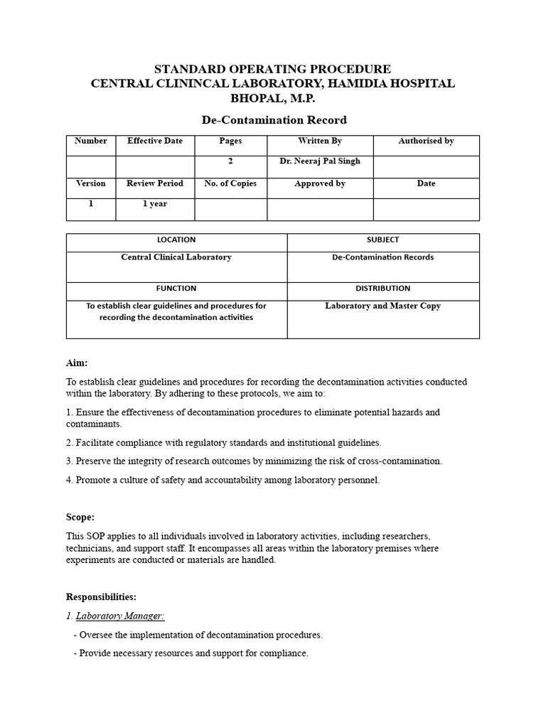 SOP DECONTAMINATION | PDF | Laboratories | Audit