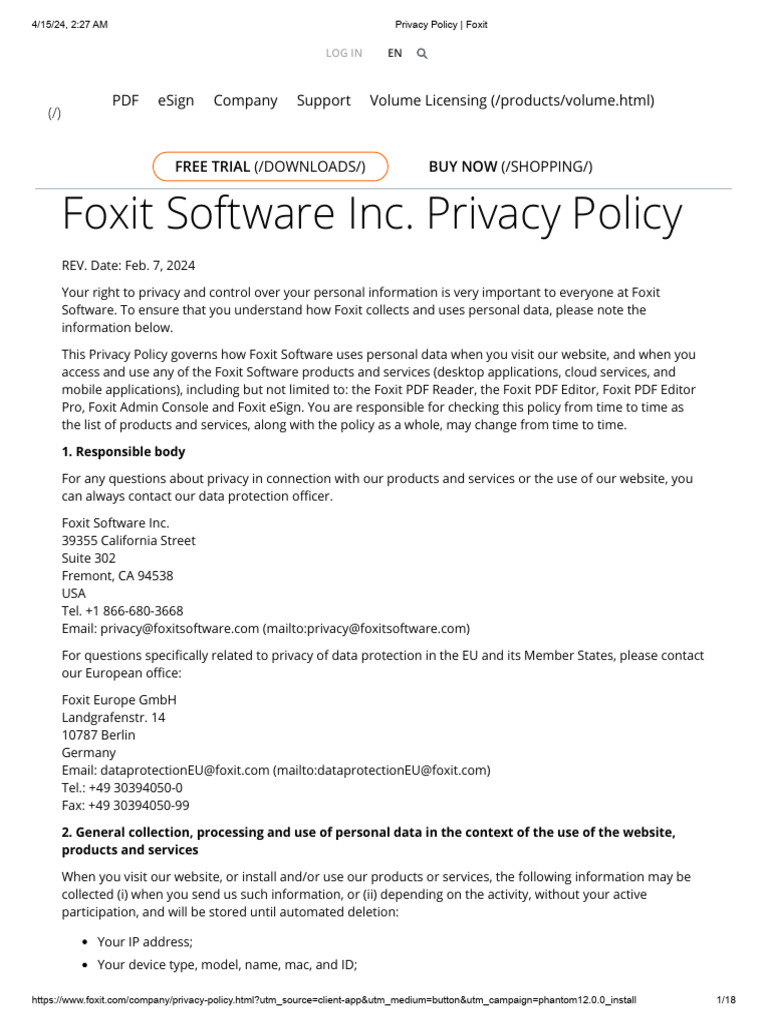 Privacy Policy - Foxit | PDF | Http Cookie | Websites