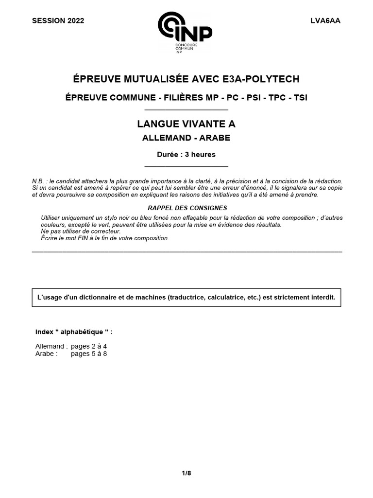 Aérostat en arabe : Épreuve LVA 2022 | PDF | Langues | Études des ...