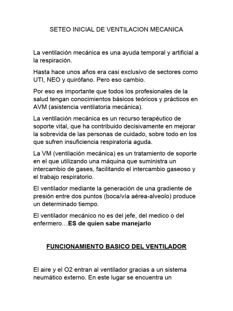 Seteo Inicial en Ventilación Mecánica | PDF | Neumología | Sistema ...