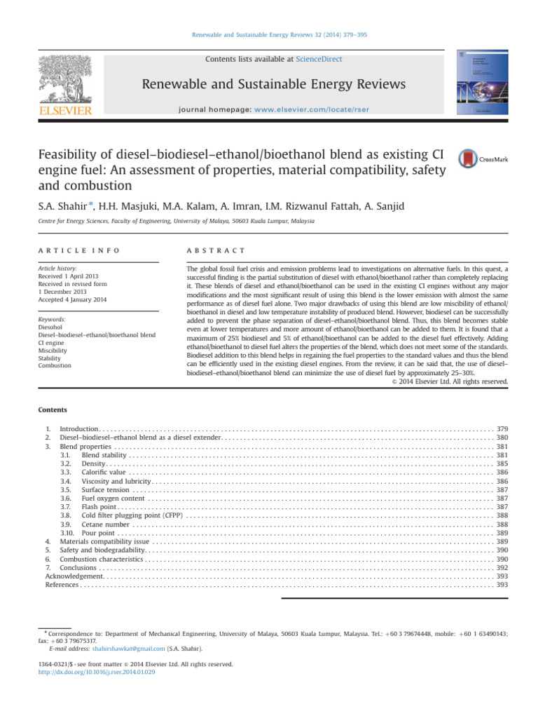 Feasibility of Diesel Biodiesel Ethanol | PDF | Diesel Fuel | Biodiesel