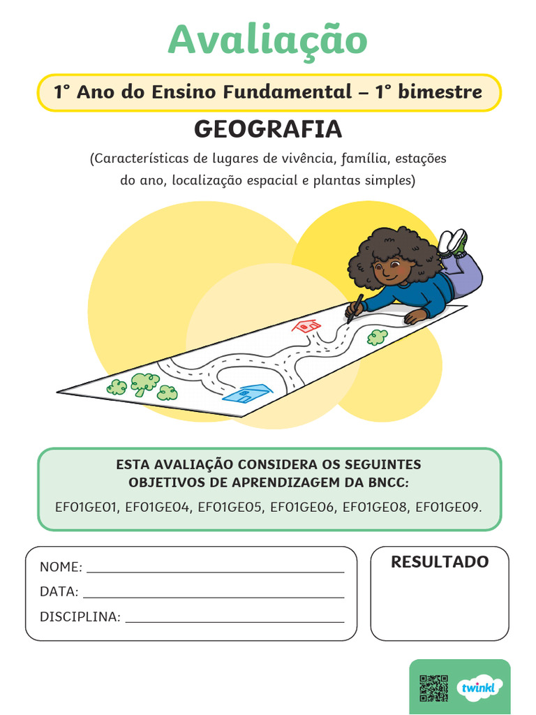 Avaliacao de Geografia 1 Ano EF 1 Bimestre | Download grátis PDF ...