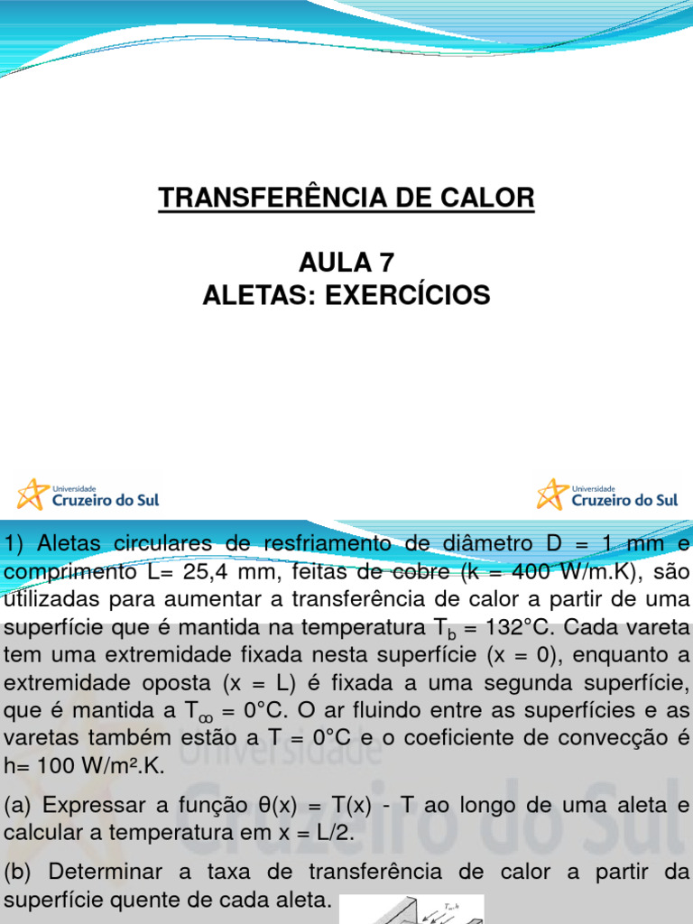 Exercícios sobre Aletas e Transferência de Calor | PDF | Transferência ...