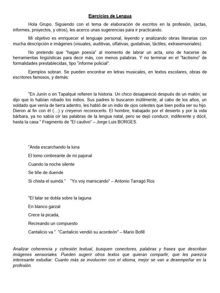 Ejercicios de Lengua | PDF