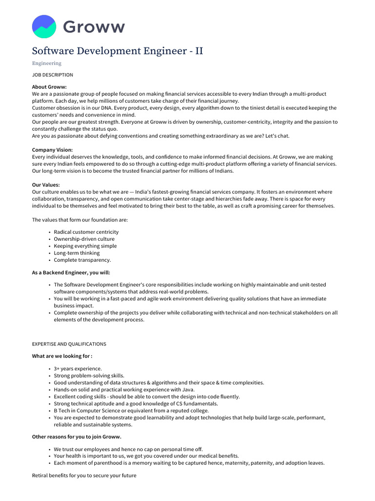 Backend Engineer Role at Groww | PDF | Computing